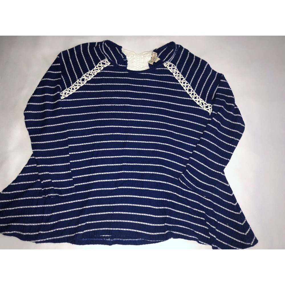 Live and Let Live Women's Tunic Top Blue Striped Lace Long Sleeves Size L Plus